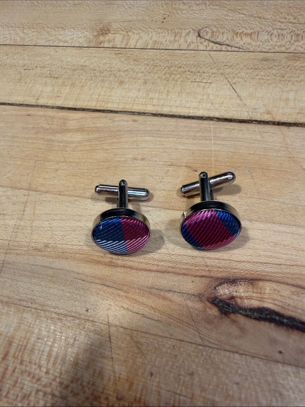 Men's Navy, Blue & Pink Plaid Pocket Square with Matching Cufflinks